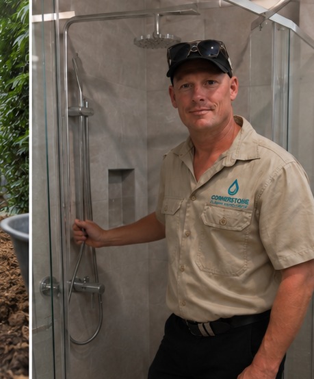 Josh Scorey installing a shower — Cornerstone Plumbing